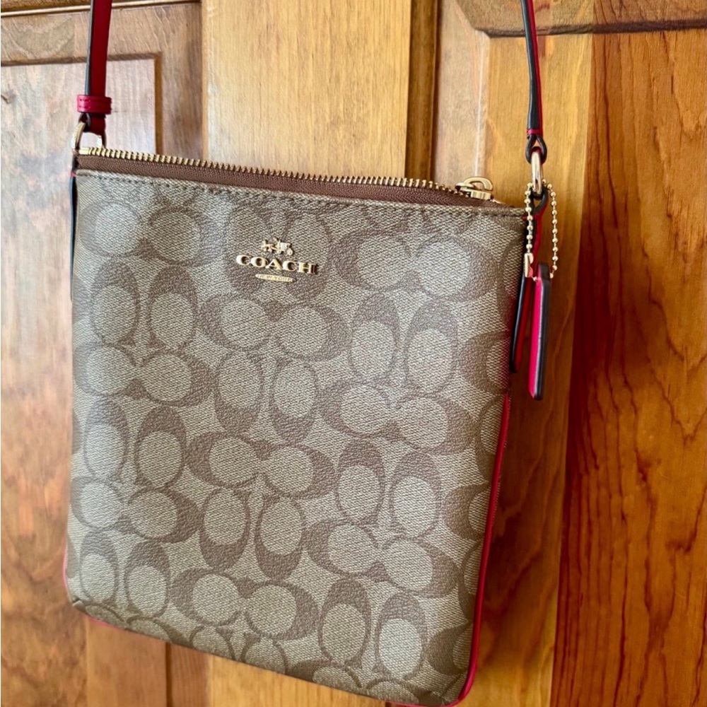 Coach Tan and Red Crossbody Bag